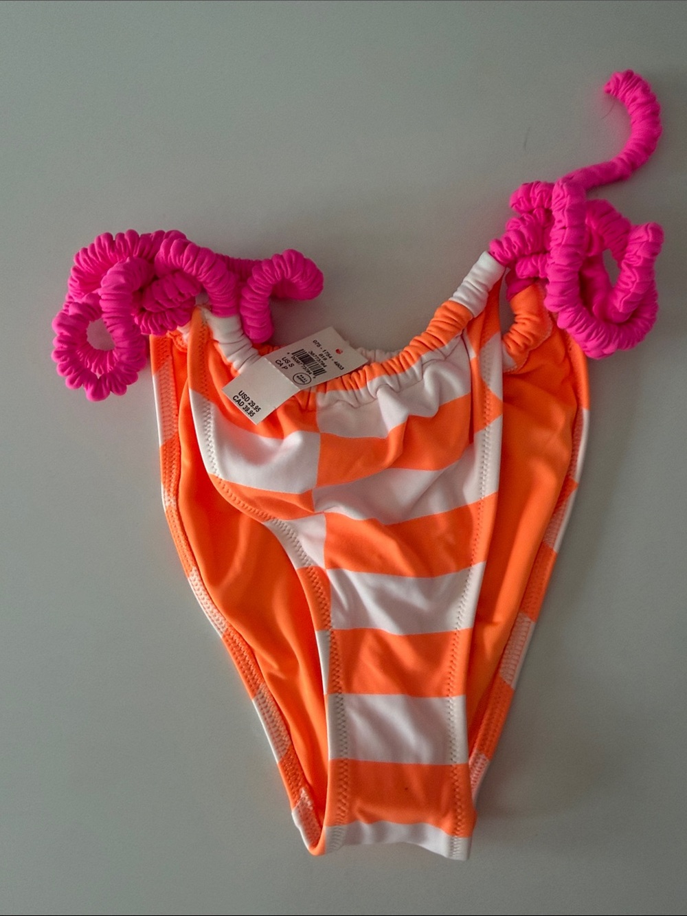 aerie Orange and White Striped Bikini Bottom with Hot Pink Side Ties